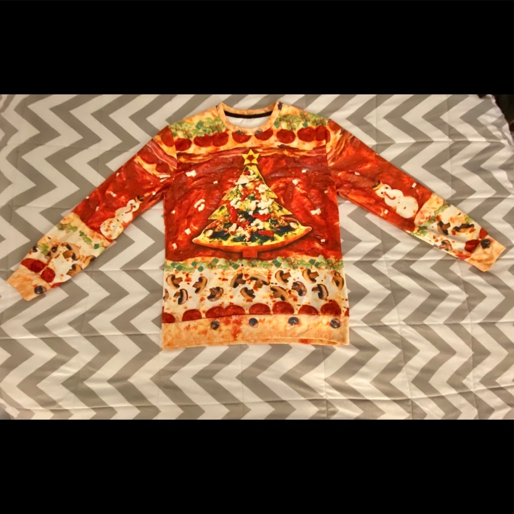 Ugly Christmas Pizza Sweatshirt Extra Cheese! - Picture 14 of 14